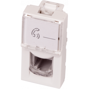 Вставка Mosaic 22.5x45, RJ-11, со шторкой и увеличенным окном маркировки, белая